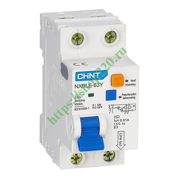 Дифференциальный автомат NXBLE-63Y 1P+N 25А 10mA электронный тип AC, х ...