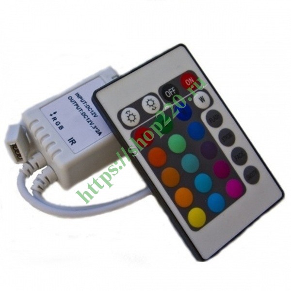 Контроллер с ИК-пультом IR24B 72W 12-24V для светодиодных лент RGB