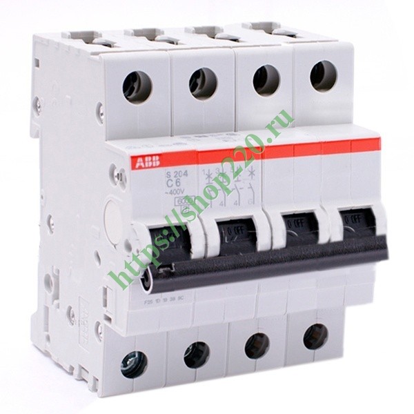 Автоматический выключатель ABB 4-полюсный S204 C6 (автомат электрический)