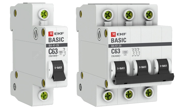 Автоматические выключатели ВА47-29 BASIC EKF с характеристикой C (до 63A) 4,5kA