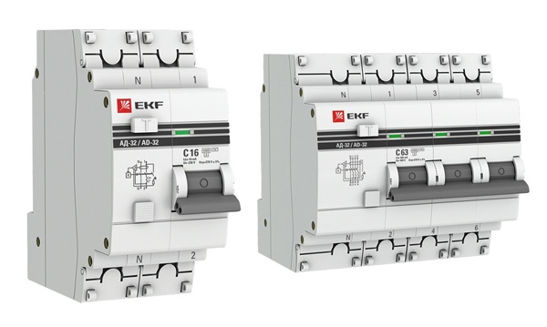 Дифференциальные автоматы двух и четырехполюсные АВДТ АД-32 тип АС EKF PROxim