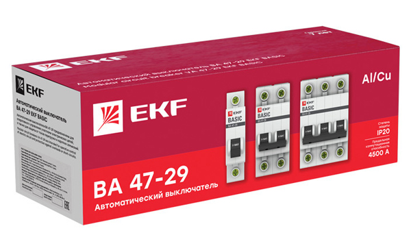 Автоматические выключатели ВА47-29 BASIC EKF с характеристикой C/В 4,5kA