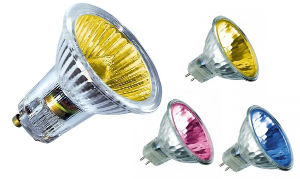 Лампы галогенные с отражателем MR16 GU5.3, GU10 декоративные цветные